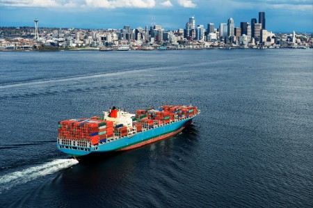 Aerial view container ship seattle usa
